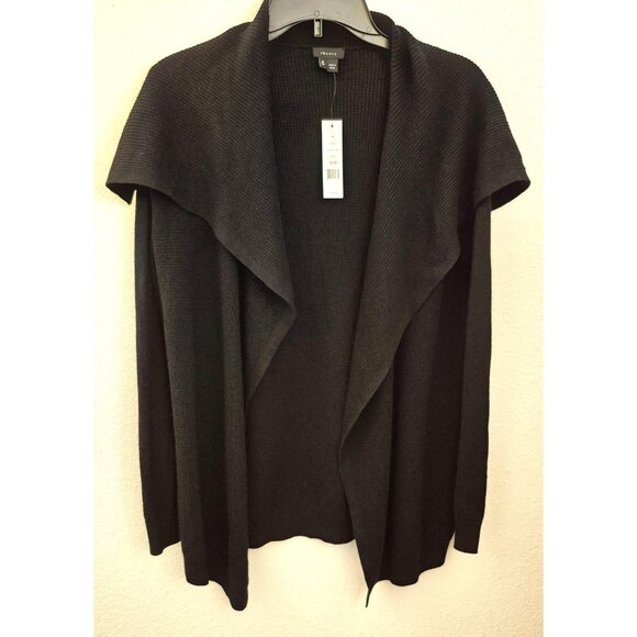 Theory Black Cotton/Cashmere Shawl Collar Long Sleeve Cardigan Size M NWT - Picture 2 of 7
